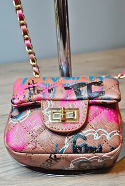 Hello 3am Multicolor Graffiti Quilted Turn Lock Chain Strap Small Crossbody
